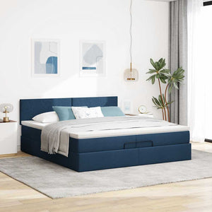 Ottoman Bett mit Matratzen & LEDs Blau 200x200 cm