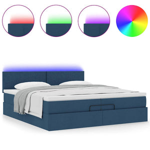 Ottoman Bett mit Matratzen & LEDs Blau 200x200 cm