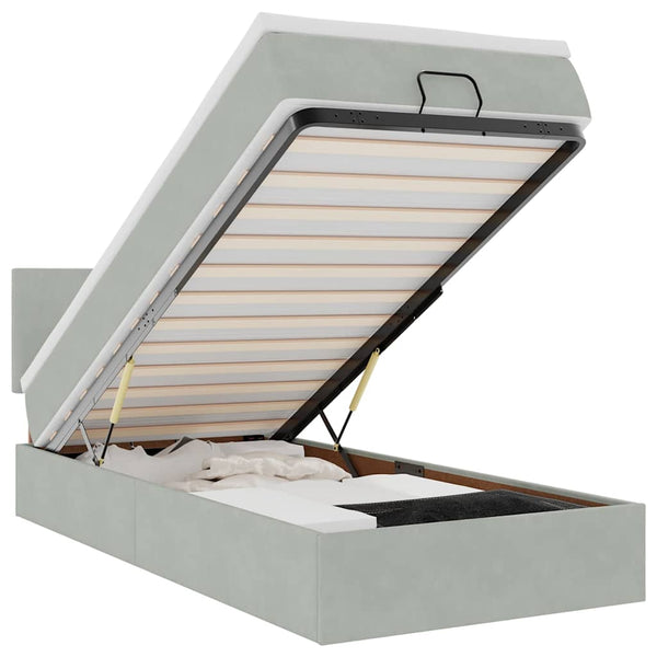 Ottoman Bett mit Matratze & LEDs Hellgrau 80x200 cm