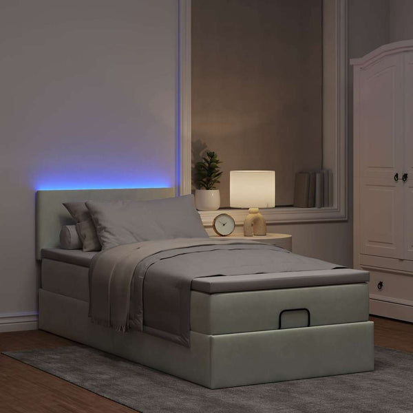 Ottoman Bett mit Matratze & LEDs Hellgrau 80x200 cm