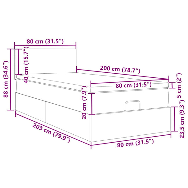 Ottomane Bett mit Matratze & LEDs Schwarz 80x200 cm