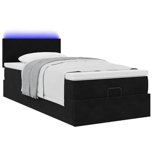 Ottomane Bett mit Matratze & LEDs Schwarz 80x200 cm