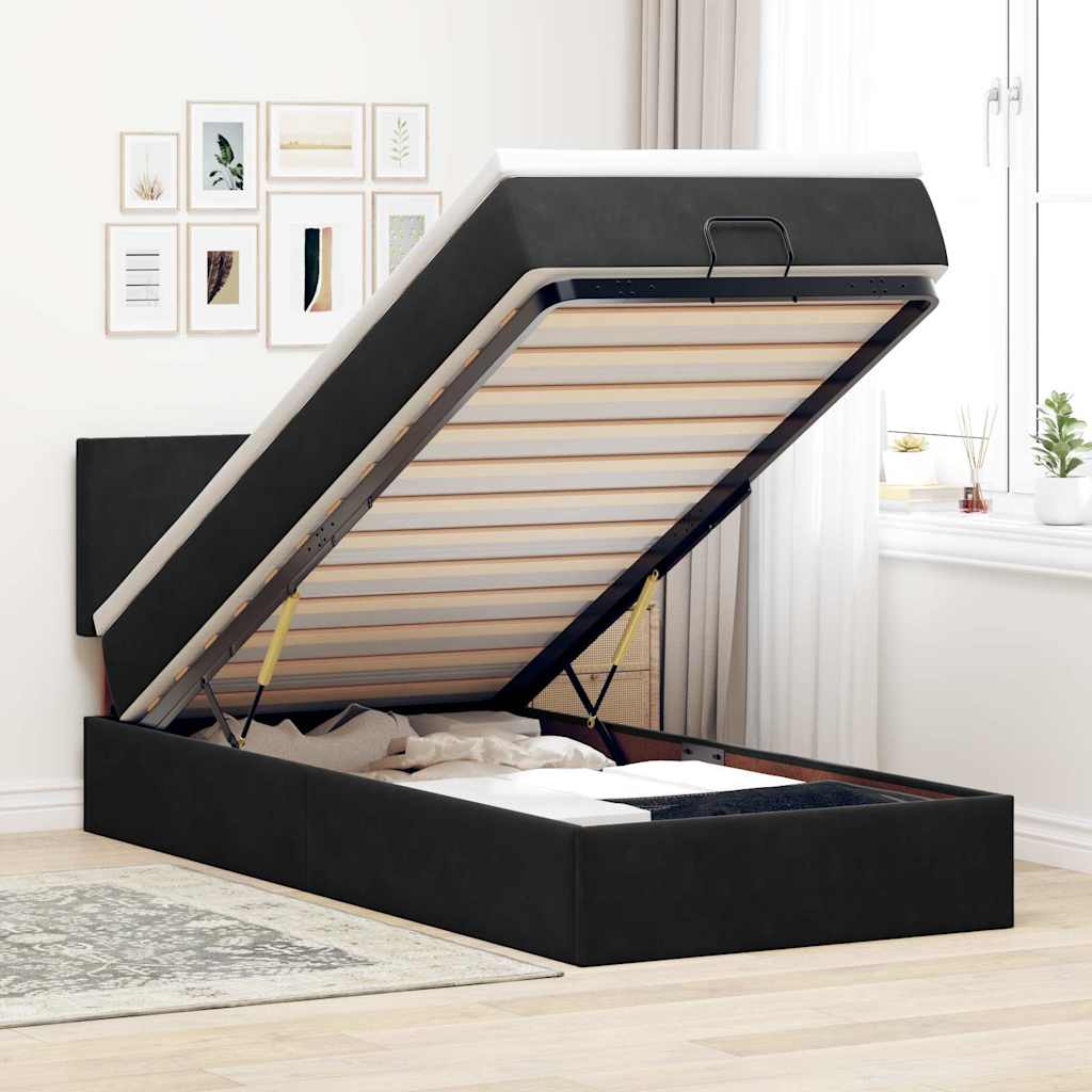 Ottomane Bett mit Matratze & LEDs Schwarz 80x200 cm