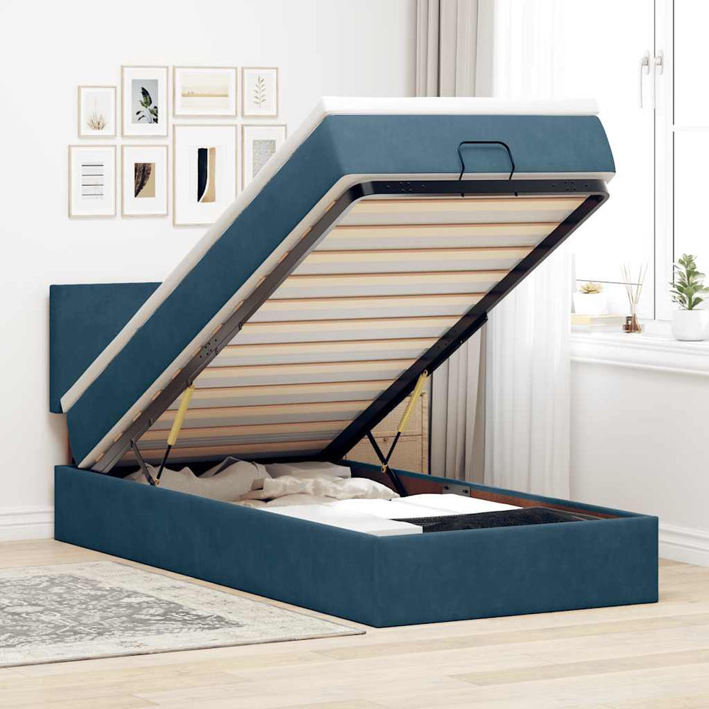 vidaXL Lit ottoman avec matelas et LED Bleu foncé 80x200 cm Velours