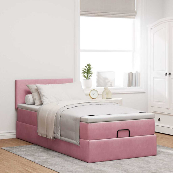 Ottomane Bett mit Matratze & LED Rosa 80x200