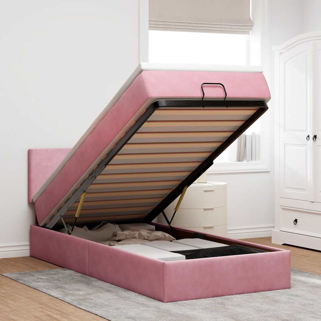 Ottomane Bett mit Matratze & LED Rosa 80x200