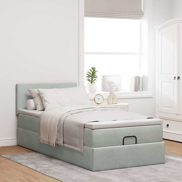 vidaXL Lit ottoman avec matelas et LED Gris clair 90x190 cm Velours