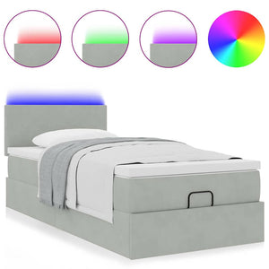 vidaXL Lit ottoman avec matelas et LED Gris clair 90x190 cm Velours