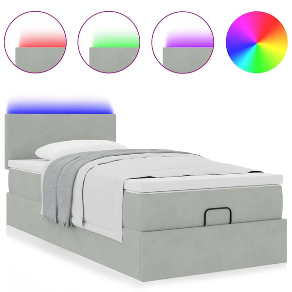 vidaXL Lit ottoman avec matelas et LED Gris clair 90x190 cm Velours