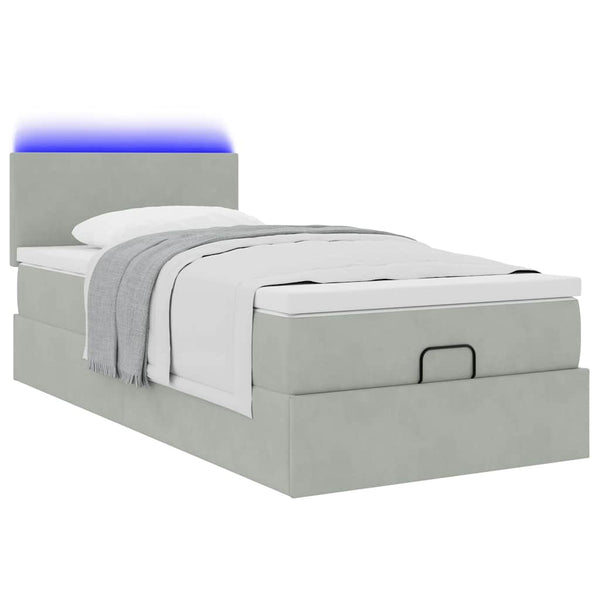 vidaXL Lit ottoman avec matelas et LED Gris clair 90x190 cm Velours