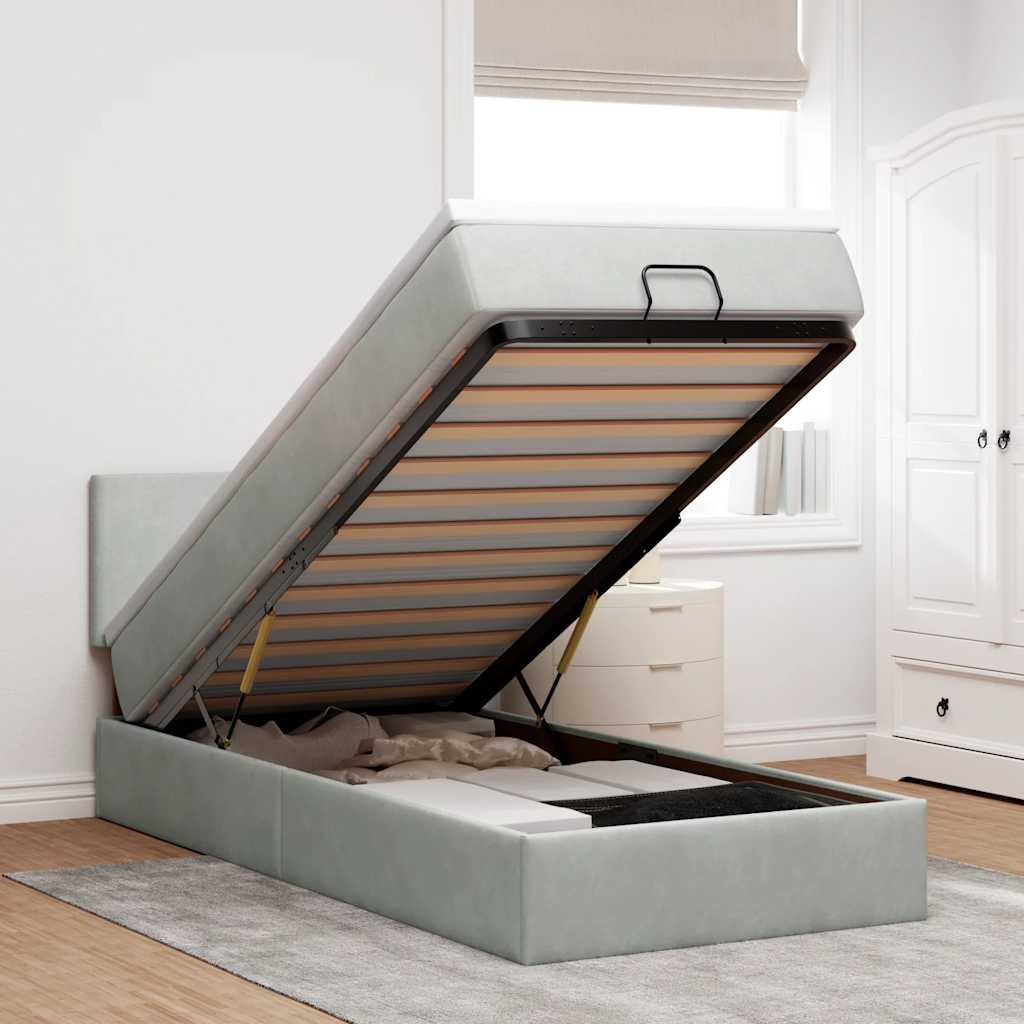 vidaXL Lit ottoman avec matelas et LED Gris clair 90x190 cm Velours