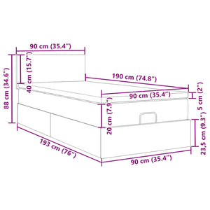 Ottoman Bett mit Matratze & LED Dunkelgrau 90x190 cm