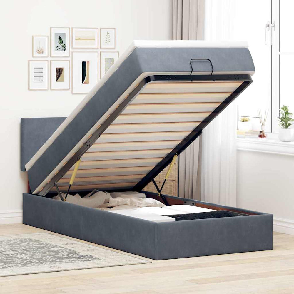 vidaXL Lit ottoman avec matelas et LED gris foncé 90x190 cm velours