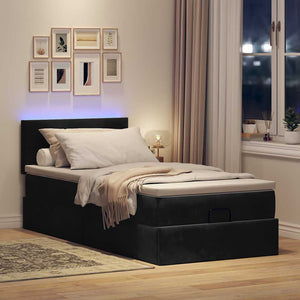 Ottoman Bett mit Matratze & LEDs Schwarz 90x190 cm Samt