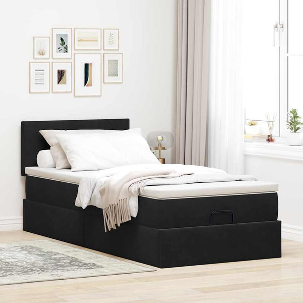 Ottoman Bett mit Matratze & LEDs Schwarz 90x190 cm Samt