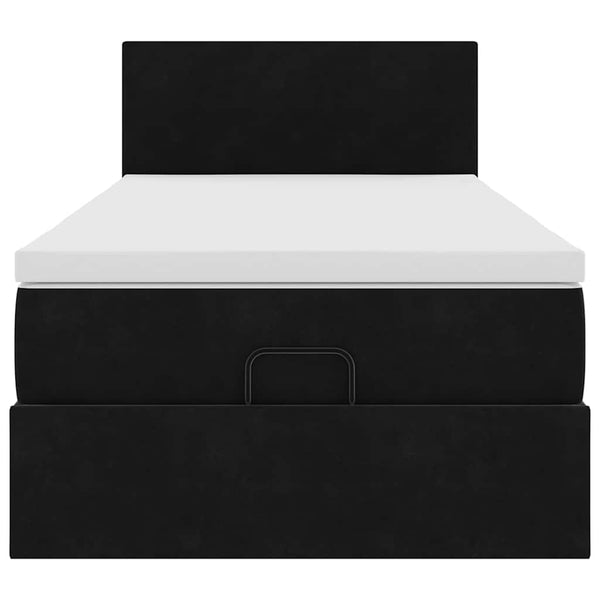 Ottoman Bett mit Matratze & LEDs Schwarz 90x190 cm Samt