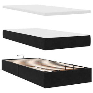 Ottoman Bett mit Matratze & LEDs Schwarz 90x190 cm Samt