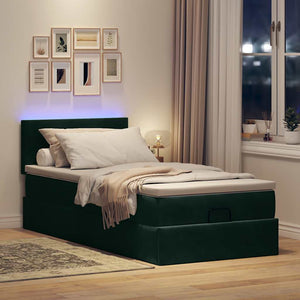 Ottoman Bett mit Matratze & LEDs Dunkelgrün 90x190 cm