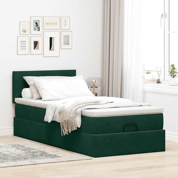 Ottoman Bett mit Matratze & LEDs Dunkelgrün 90x190 cm