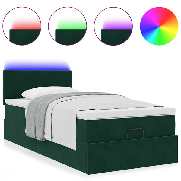 Ottoman Bett mit Matratze & LEDs Dunkelgrün 90x190 cm