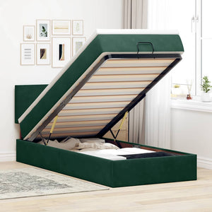 Ottoman Bett mit Matratze & LEDs Dunkelgrün 90x190 cm