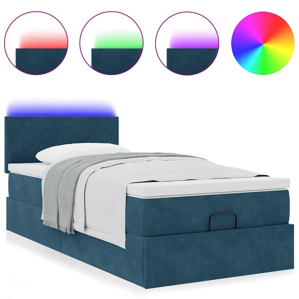 Ottoman Bett mit Matratze & LED Dunkelblau 90x190 cm