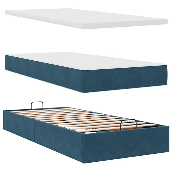 Ottoman Bett mit Matratze & LED Dunkelblau 90x190 cm