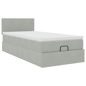 Ottoman Bett mit Matratze & LEDs Hellgrau 90x200 cm