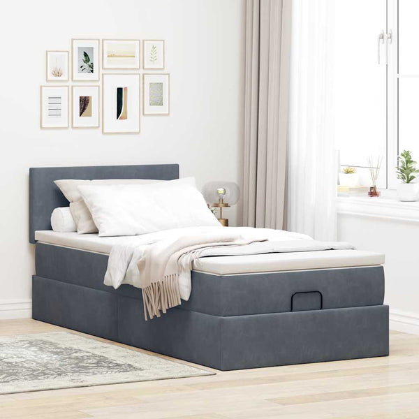 Ottoman Bett mit Matratze & LEDs Dunkelgrau 90x200 cm