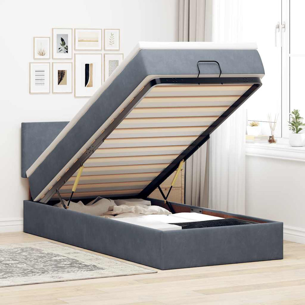 vidaXL Lit ottoman avec matelas et LED gris foncé 90x200 cm velours