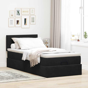 Ottoman Bett mit Matratze & LEDs Schwarz 90x200 cm Samt