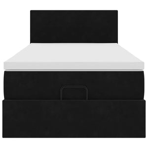 Ottoman Bett mit Matratze & LEDs Schwarz 90x200 cm Samt