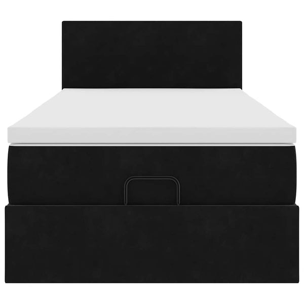 Ottoman Bett mit Matratze & LEDs Schwarz 90x200 cm Samt