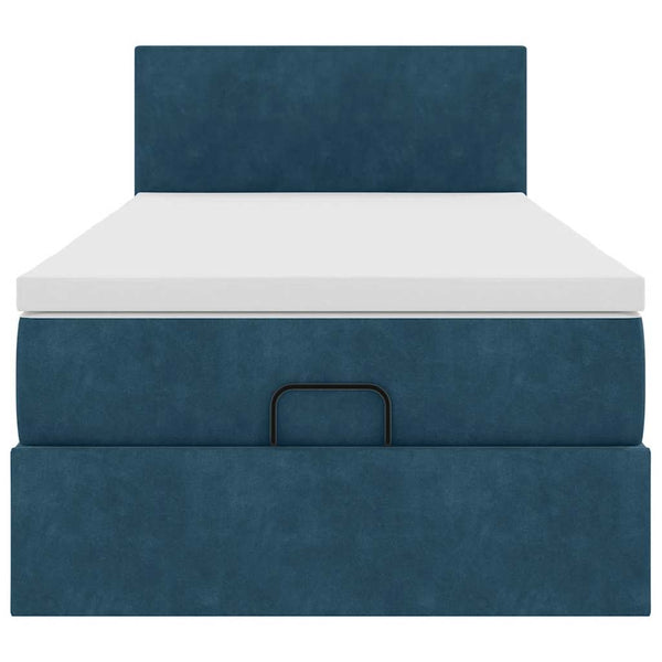 Ottoman Bett mit Matratze & LEDs 90x200 cm Dunkelblau Samt