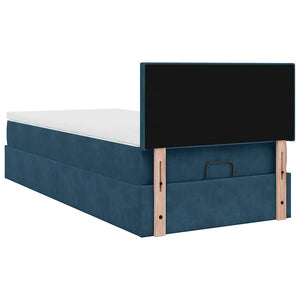Ottoman Bett mit Matratze & LEDs 90x200 cm Dunkelblau Samt