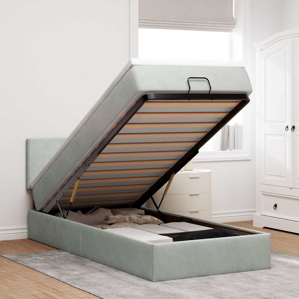 Ottoman Bett mit Matratze Hellgrau 100x200 cm