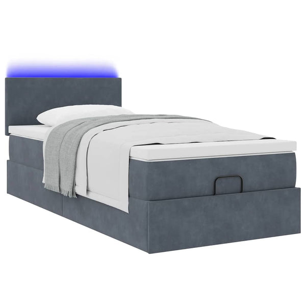Ottoman Bett mit Matratze & LEDs Dunkelgrau 100x200 cm