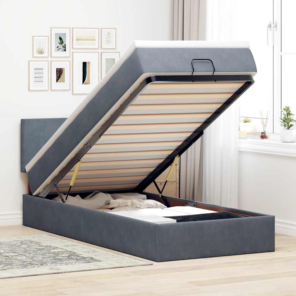 Ottoman Bett mit Matratze & LEDs Dunkelgrau 100x200 cm