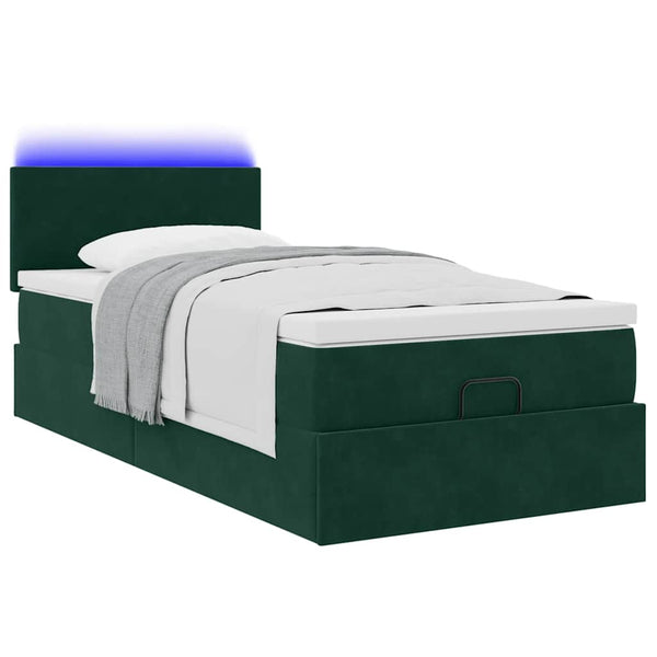 Ottoman Bett mit Matratze & LEDs Dunkelgrün