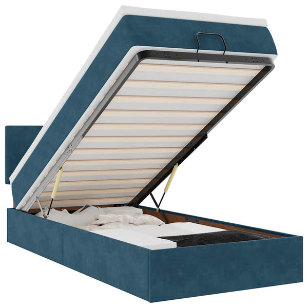 Ottoman Bett mit Matratze & LEDs Dunkelblau 100x200 cm
