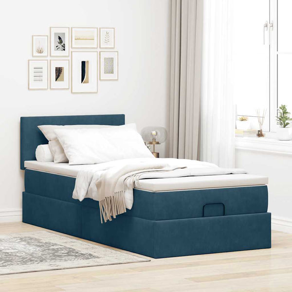 Ottoman Bett mit Matratze & LEDs Dunkelblau 100x200 cm