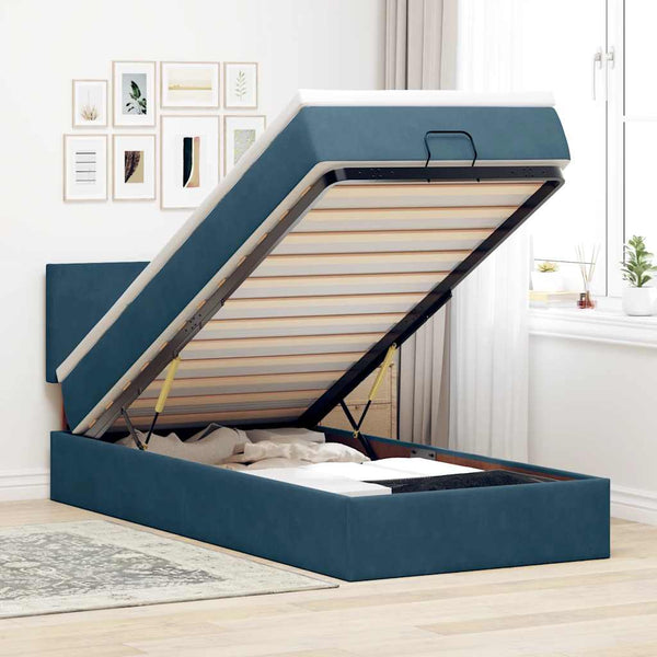Ottoman Bett mit Matratze & LEDs Dunkelblau 100x200 cm