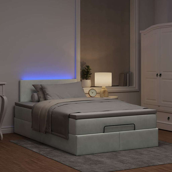 vidaXL Lit ottomane avec matelas et LED Gris clair 120x190 cm Velours