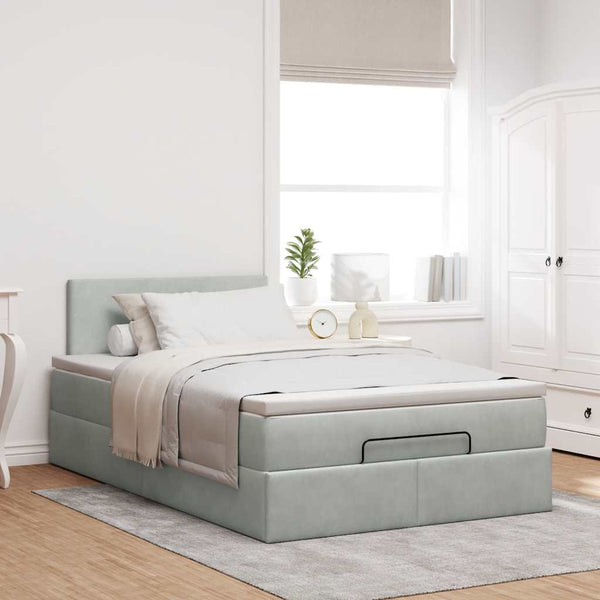 vidaXL Lit ottomane avec matelas et LED Gris clair 120x190 cm Velours
