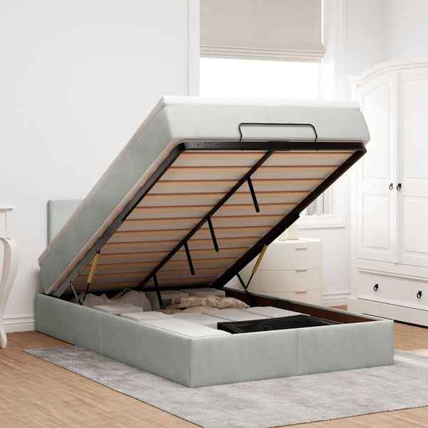 vidaXL Lit ottomane avec matelas et LED Gris clair 120x190 cm Velours