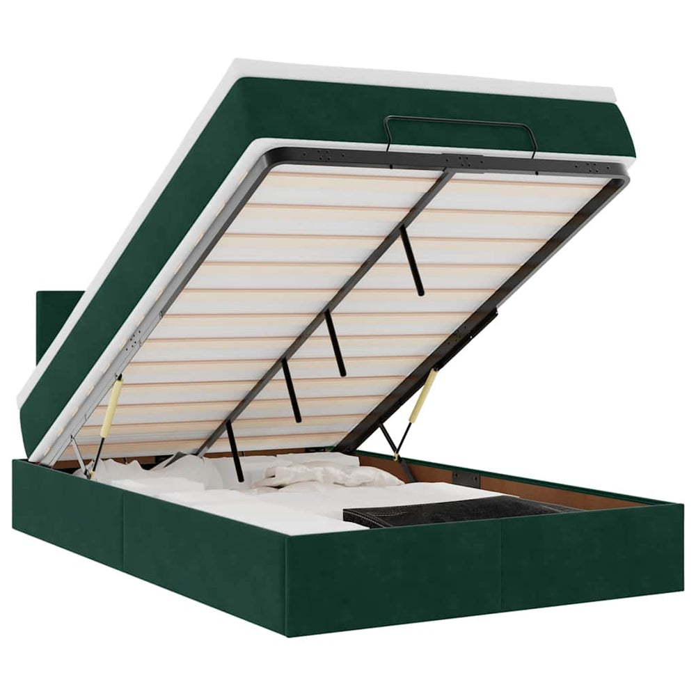 vidaXL Lit ottoman avec matelas et LED vert foncé 120x190 cm velours