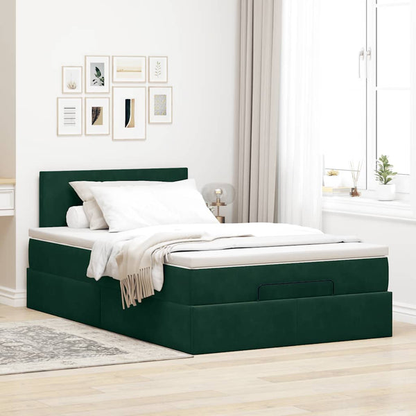 Ottomane Bett mit Matratze Dunkelgrün 120x190 cm