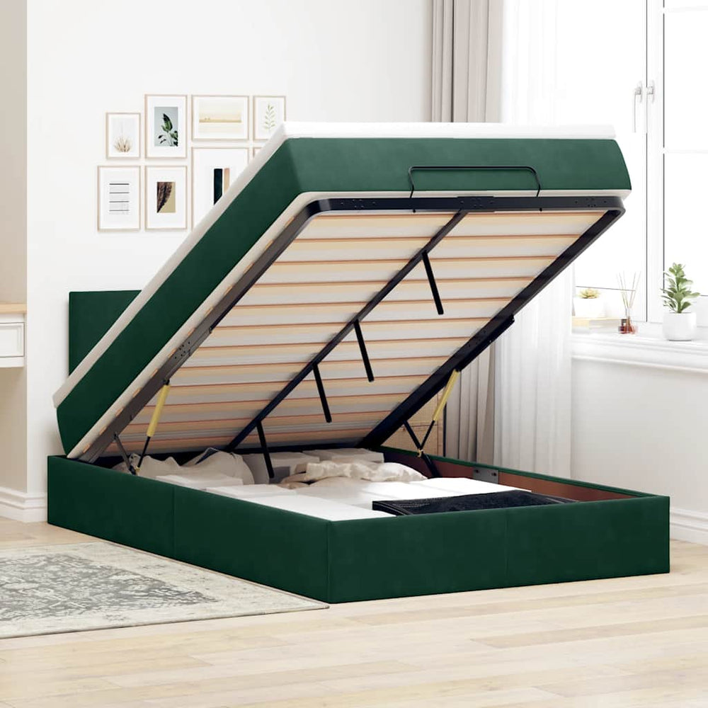 vidaXL Lit ottoman avec matelas et LED vert foncé 120x190 cm velours