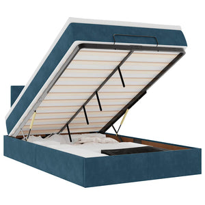 Ottoman Bett mit Matratze & LEDs 120x190 cm Dunkelblau Samt