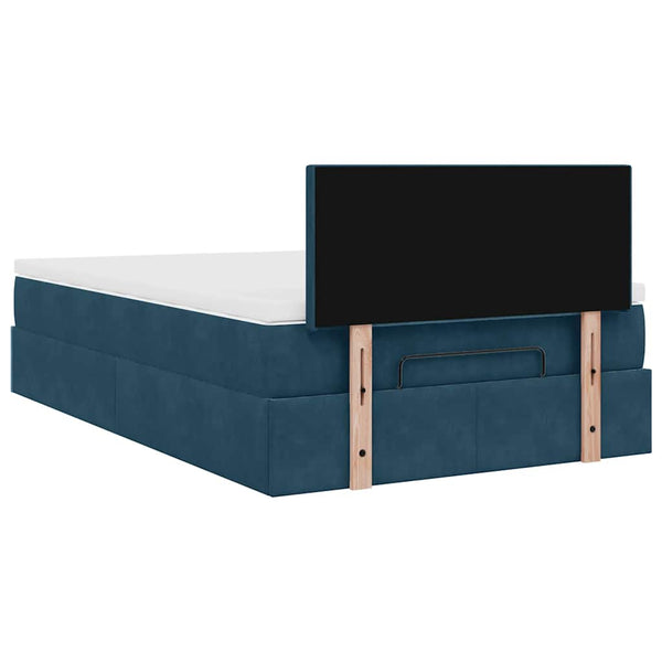 Ottoman Bett mit Matratze & LEDs 120x190 cm Dunkelblau Samt